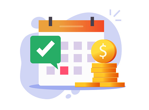 Payment date of recurring tax money scheduled on calendar icon, success bill pay day, salary and wage cash agenda, credit or loan payday, financial subscription accountant plan image