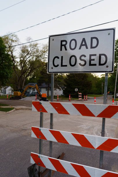istock Road Closed Sign at Road Construction Site 1360536148