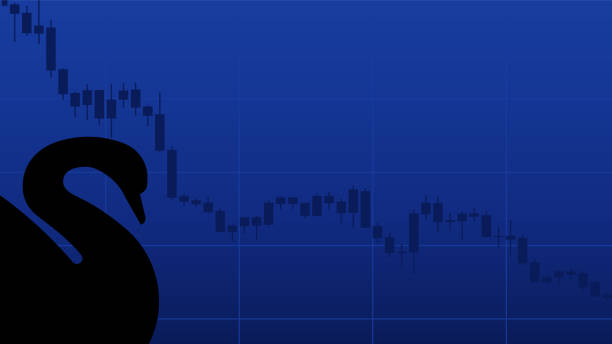 business candlestick grafik chart des aktienmarktes und silhouette von cygnus. investment-trading-konzept. vektorillustration für hintergrund, prognose, cover. - black swan stock-grafiken, -clipart, -cartoons und -symbole