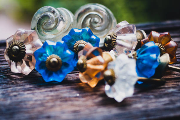 istock Vintage Glass Drawer Pulls, Knobs for Dresser or Antique Brass Handle 1360539849