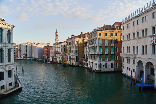 Venice, Italy - 10.12.2021: Beautiful view of famous Grand Canal in Venice, Italy.