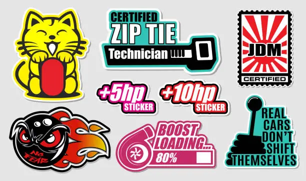 Vector illustration of Japanese Tuner Car Decals, and Stickers in Vector format