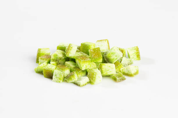 istock Dried cantaloupe melon green fruit cut slice isolated on a white background 1360544089