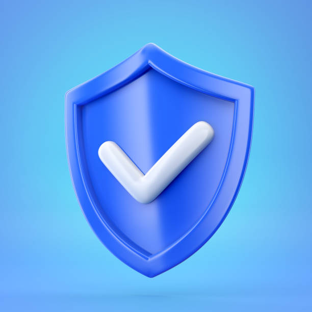 istock Blue shield icon with check mark sign on color background 1360545378