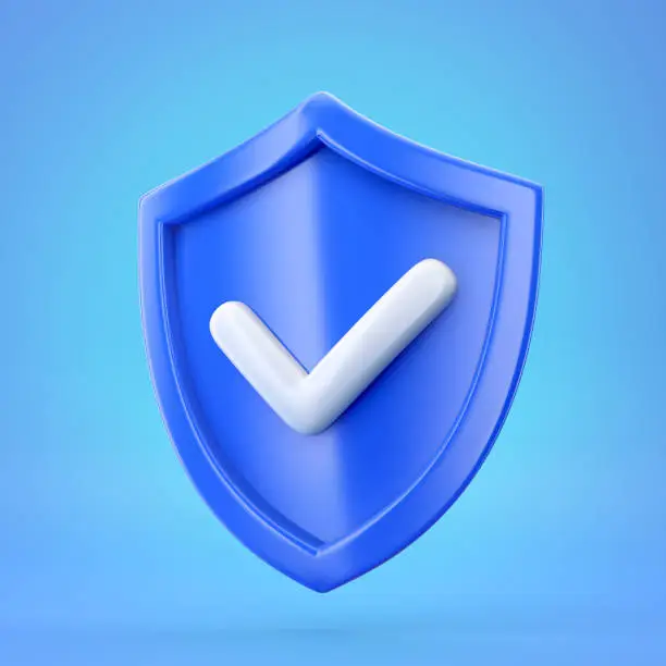 Photo of Blue shield icon with check mark sign on color background