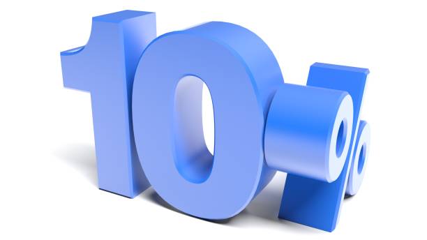 Blue 10 percente banner on white background - 3D rendering illustration stock photo