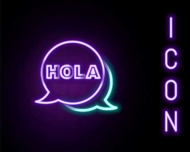 istock Glowing neon line Hola icon isolated on black background. Colorful outline concept. Vector 1360551962