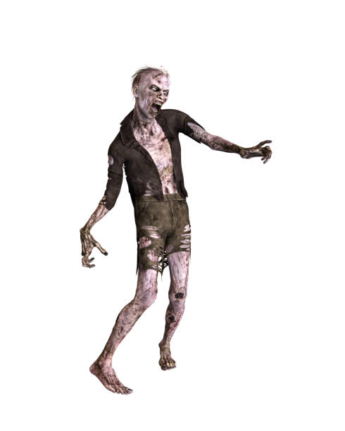 istock Zombie man lurching sideways. 3d illustration isolated on white background. 1360552991
