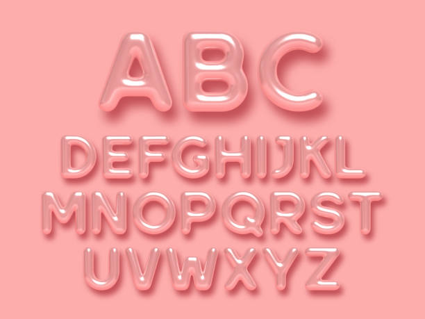 3d glossy pink alphabet vector set. 3d glossy pink alphabet vector set. Realistic romantic typeface. Decorative letters for Valentines, Mothers day, wedding banner, cover, birthday or anniversary, holiday party. happy birthday typography stock illustrations