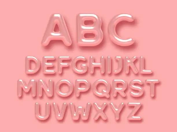 Vector illustration of 3d glossy pink alphabet vector set.