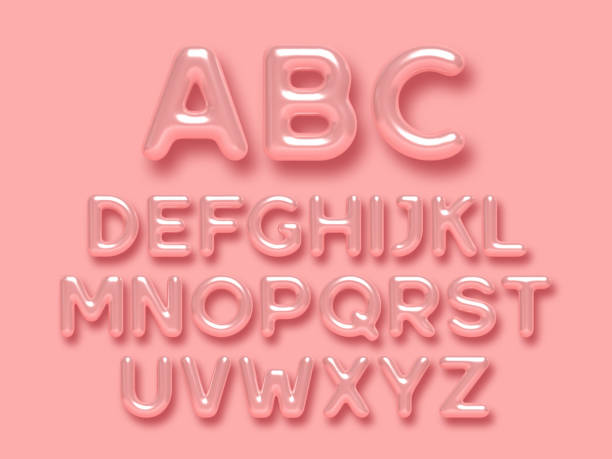 3d glossy pink alphabet vector set. - 反射 圖片 幅插畫檔、美工圖案、卡通及圖標