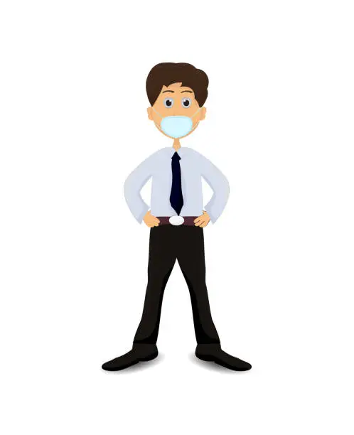 Vector illustration of cartoon businessman wearing masker