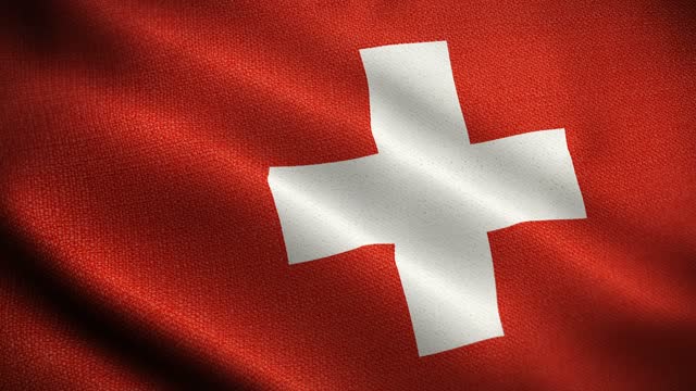 National Flag of Switzerland Animation Stock Video - Swiss Flag Waving in Loop and Textured 3d Rendered Background - Highly Detailed Fabric Pattern and Loopable - Swiss Confederation Flag
