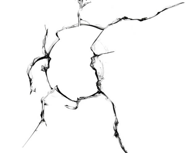 istock Broken glass with a hole and cracks. Texture on white, effect for design. 1360560454