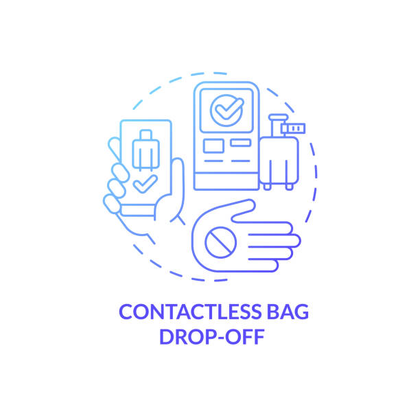 Contactless bag drop off blue gradient concept icon Contactless bag drop off blue gradient concept icon. Safe service. Touchless system abstract idea thin line illustration. Isolated outline drawing. Roboto-Medium, Myriad Pro-Bold fonts used drawing of the hotel reception stock illustrations