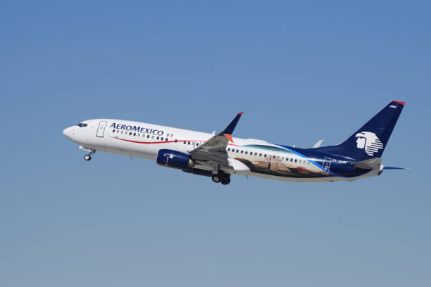 Aeromexico Boeing 737-852(WL) Airborne Los Angeles, California, USA: Special livery Aeromexico jet (Boeing 737-852(WL), registration XA-AMN) shown departing LAX, Los Angeles International Airport to Mexico City, MEX. 737 stock pictures, royalty-free photos & images