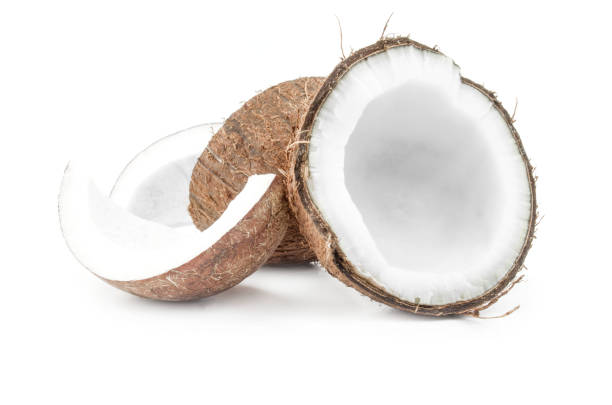 istock Chopped coconut close-up isolated on white background 1360565152