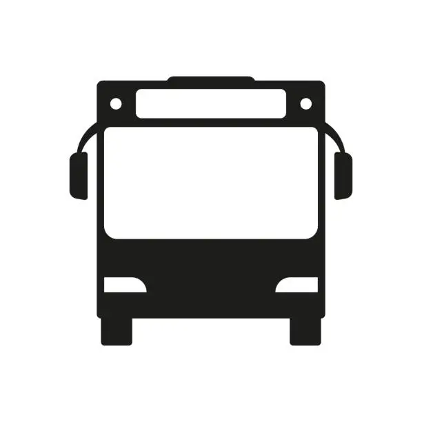 Vector illustration of Bus icon. Front view. Black silhouette. Vector graphic drawing. Isolated object on a white background. Isolate.