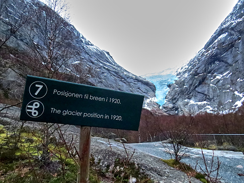 Briksdal glacier in Norway during winter.