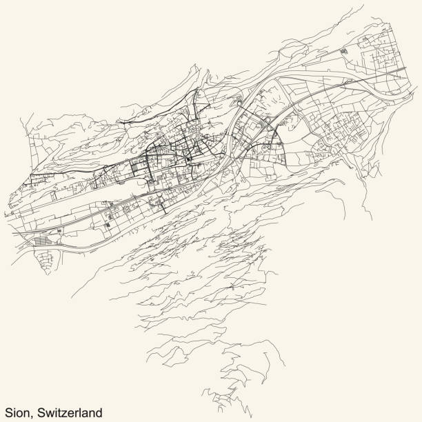 istock Street roads map of Sion, Switzerland 1360566196