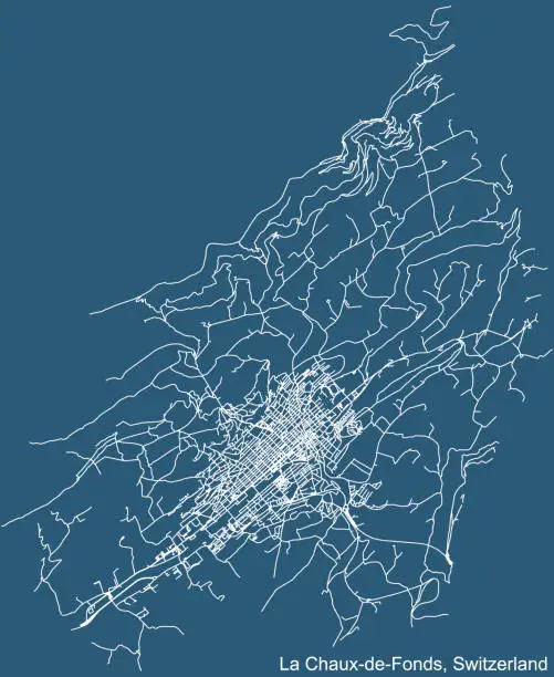 Vector illustration of Blue street roads map of La Chaux-de-Fonds, Switzerland