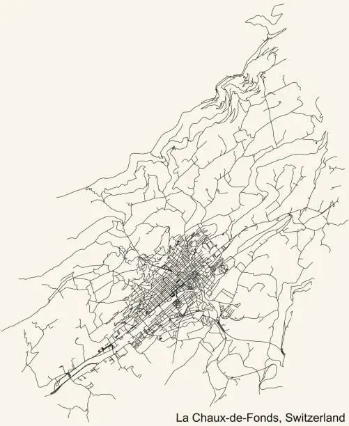 Vector illustration of Street roads map of La Chaux-de-Fonds, Switzerland