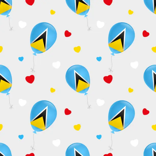 Vector illustration of Balloons with Saint Lucia flag and hearts on gray background