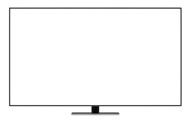 tv 4k flachbildschirm lcd oder oled, plasma realistische illustration, weiße leere hd monitor mockup. 3d-rendering - wide screen stock-fotos und bilder