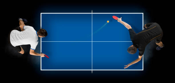 two men playing ping pong. top view - table tennis imagens e fotografias de stock