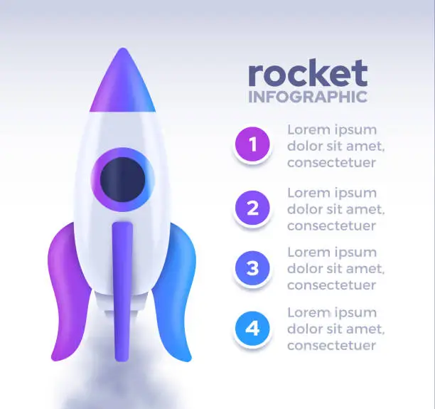 Vector illustration of Rocket Startup Launch Taking Off Infographic