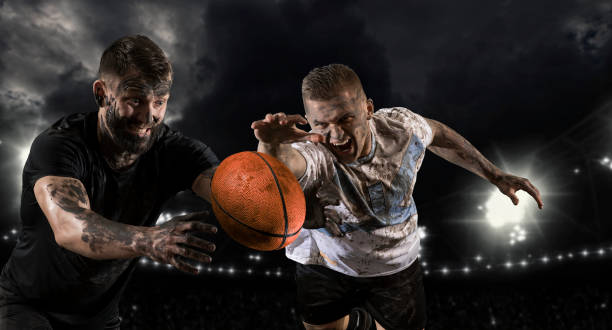 Two rugby players in action Two rugby players in action on stadium background scotland football team stock pictures, royalty-free photos & images