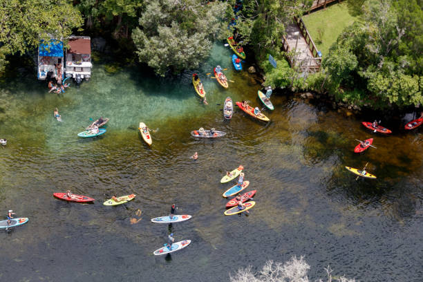 Three Sisters Springs Crystal River Aerial view of the Three Sisters Springs Crystal River Florida photograph taken July 2021 three sisters springs stock pictures, royalty-free photos & images