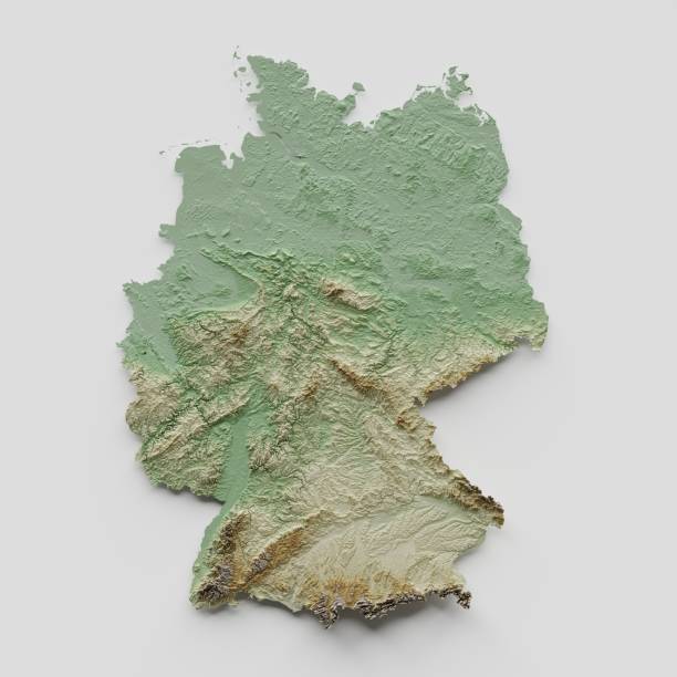 Germany Topographic Relief Map - 3D Render 3D render of a topographic map of Germany. All source data is in the public domain. SRTM data courtesy of the U.S. Geological Survey. germany stock pictures, royalty-free photos & images