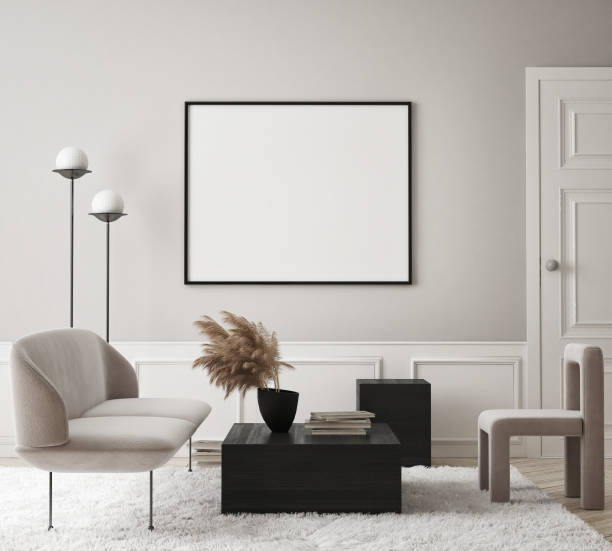 istock mock up poster frame in modern interior background, living room, Scandinavian style, 3D render, 3D illustration 1360579709