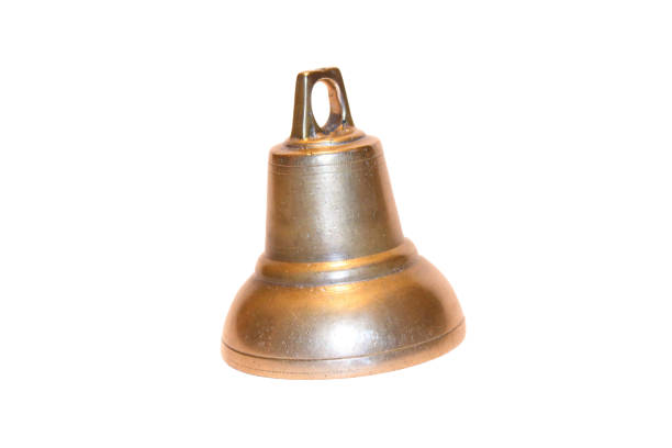istock Old bronze metal bell. Close-up. Front side view. The isolated object on a white background. Isolate. 1360582449