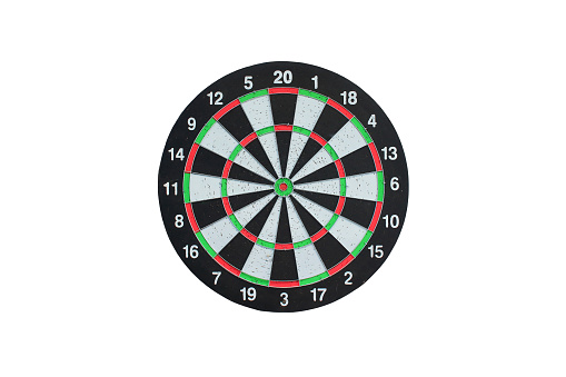 Round board game of darts. Close-up. Front view. The isolated object on a white background. Isolate.