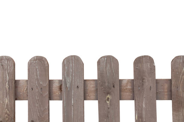 istock Beautiful old decorative wooden fence. Close-up. Front horizontal view. The isolated object on a white background. Isolate. 1360583572