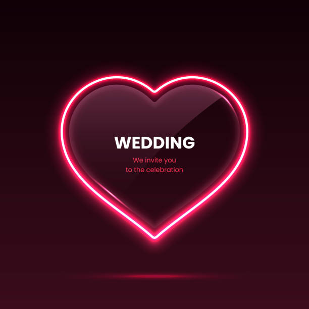 serce z neonami na wesele lub walentynki - wedding vector illuminated square stock illustrations