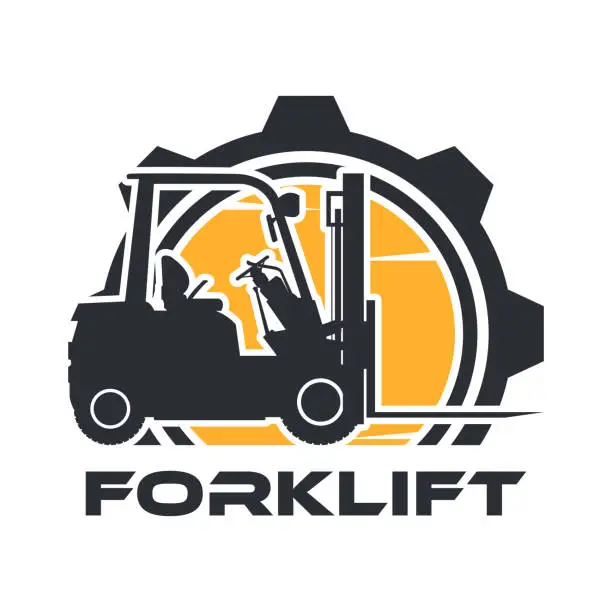 Vector illustration of Heavy machinery label with forklift silhouette