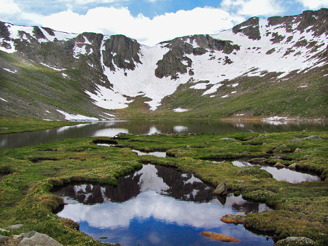 A scenic shot of the Summit Lake and mountains in Colorado during the early spring