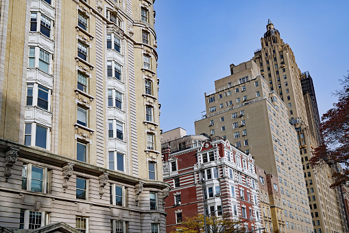 Elegant old apartment buildings facing Central Park in New York