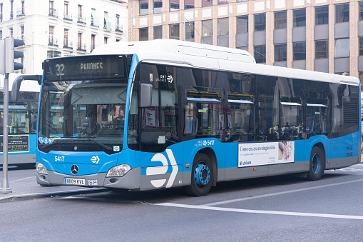 An EMT bus in downtown Madrid.