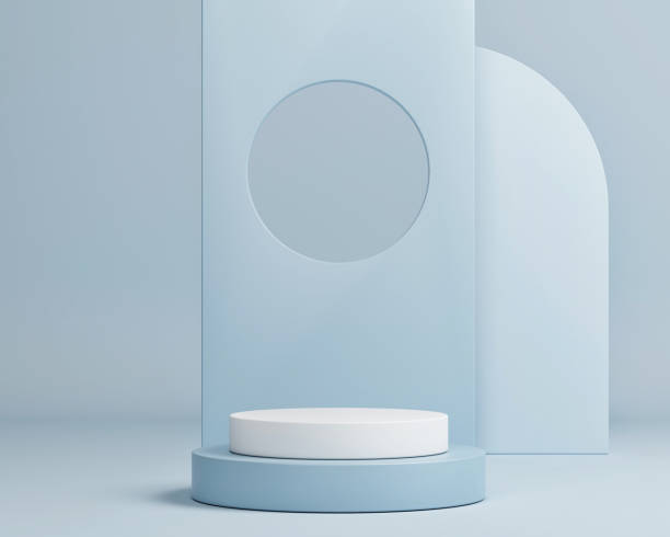 istock Podium minimal geometry for product presentation, blue background. 1360593438