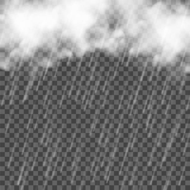 ilustraciones, imágenes clip art, dibujos animados e iconos de stock de lluvia con nubes. gotas de agua que caen. vector de tormenta realista sobre fondo transarent - waterfall falling water water backgrounds