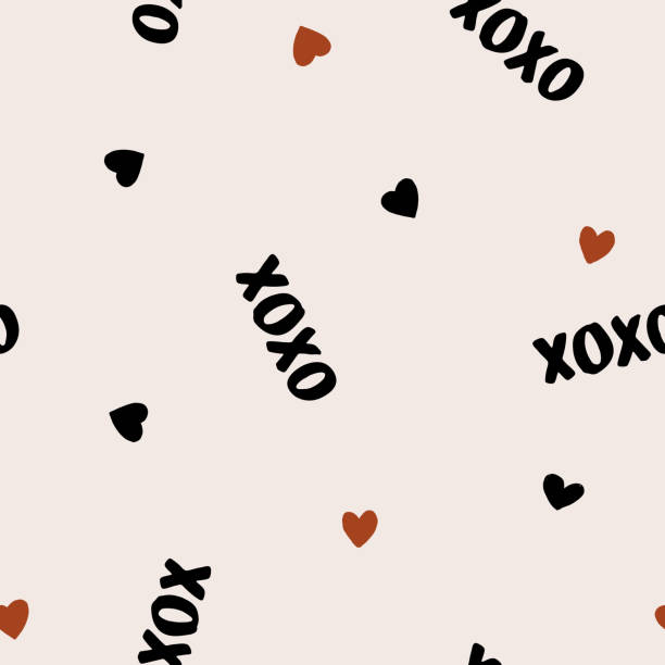 手描きのxoxoシームレスパターン - valentine words点のイラスト素材／クリップアート素材／マンガ素材／アイコン素材