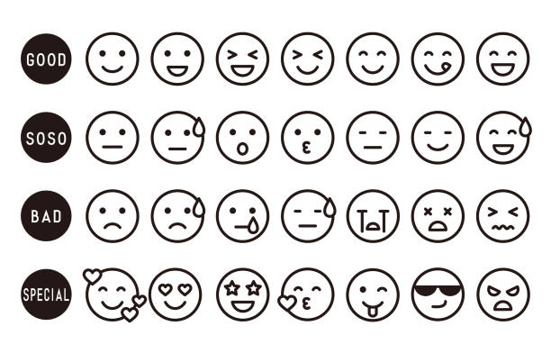 stockillustraties, clipart, cartoons en iconen met simple emotional expression face icon set (monochrome) - gezichtsuitdrukking