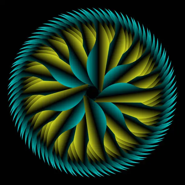 Vector illustration of Blue yellow fractal abstract circle.