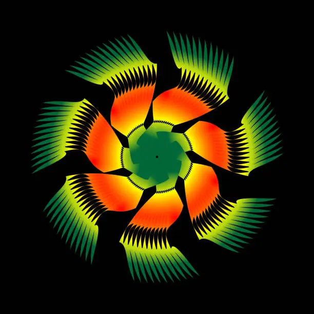 Vector illustration of Abstract circular spiral pattern in the shape of a flower star.