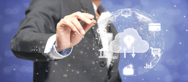 istock Businessman creates a virtual icon global internet connection metaverse internet connection application technology for global business and digital marketing Digital Link Technology Finance and Banking 1360619974