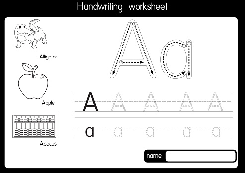 Black and white vector illustration of  with alphabet letter A Upper case or capital letter for children learning practice ABC